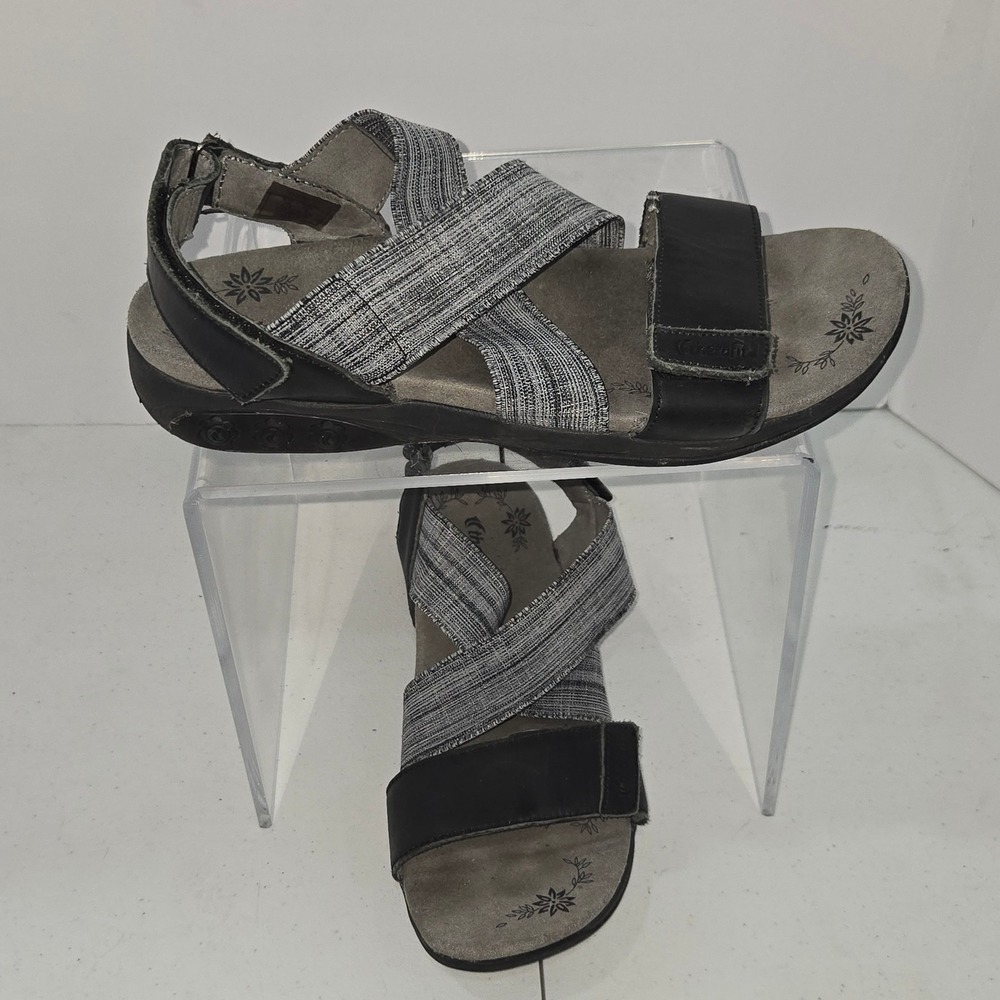 Therafit Tiffany Black Leather Orthotic Strappy Sandals Womens 8.5-9 F70612C